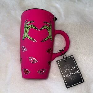 Cobwebs & Cauldrons Soft Touch Mug Hot Pink zombie hands vampire lips Halloween